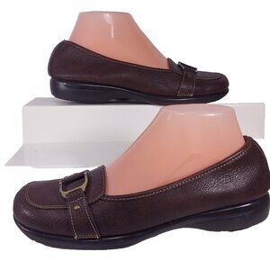 Aerology By Aerosoles Brown Flats Shoes 8M Buckle Loafers Slip On Vegan